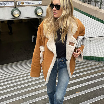 shearling jacket outfit fall 2021 02