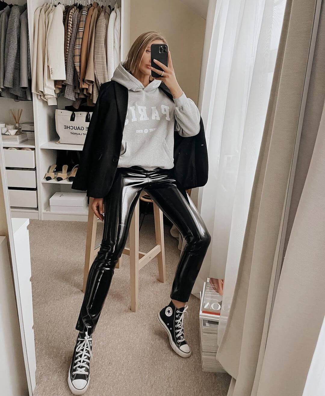 An Off-Duty Take On Patent Leather Leggings For Winter
