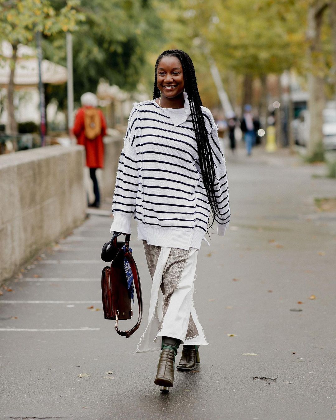 black and white striped sweater outfit