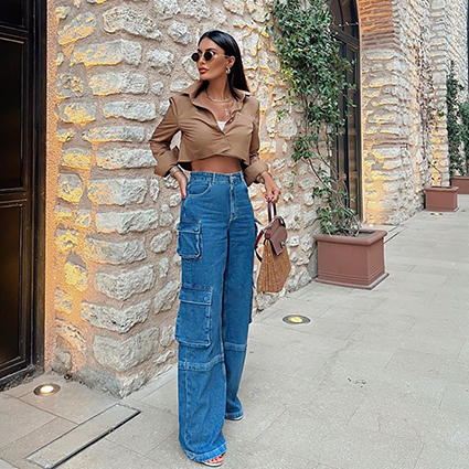 the dressed up cargo denim trend is here to stay