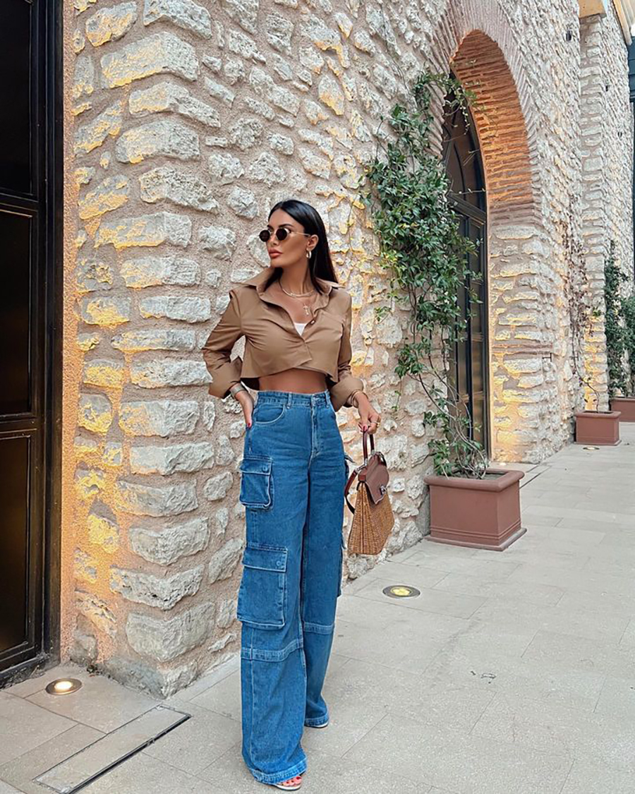 The Dressed Up Cargo Denim Trend Is Here To Stay