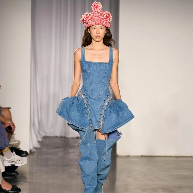 AKNVAS - Devyn Denim Dress with Rose Detail Saxe Blue 2 AKNVAS - Devyn Denim Dress with Rose Detail Saxe Blue 2