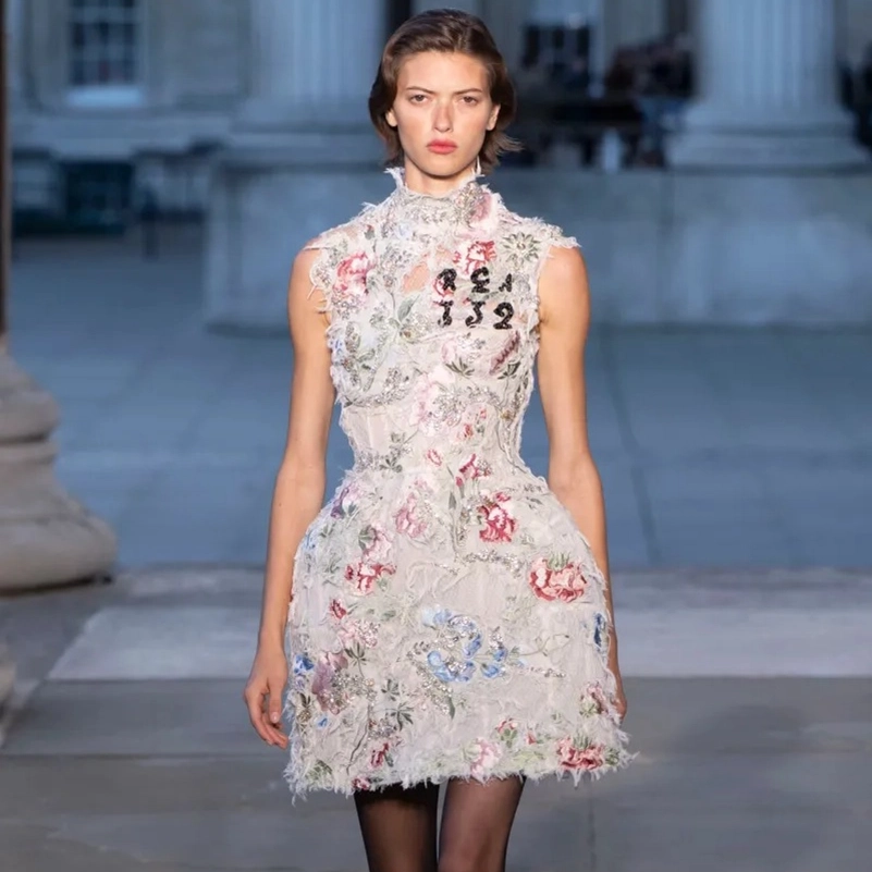 ERDEM - Selene halterneck embroidered linen midi dress