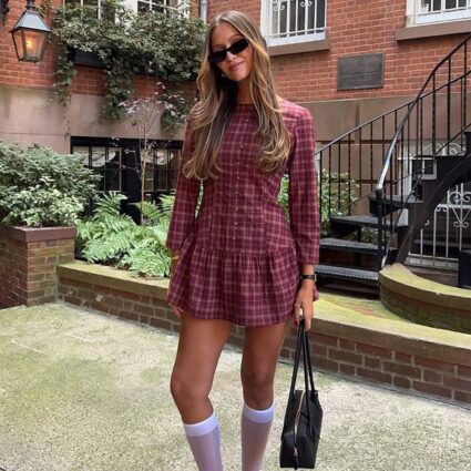 knee length dresses for ladies Umgee Tiered Corduroy Mini Dress with Balloon Sleeves Red Brown / L main image 1