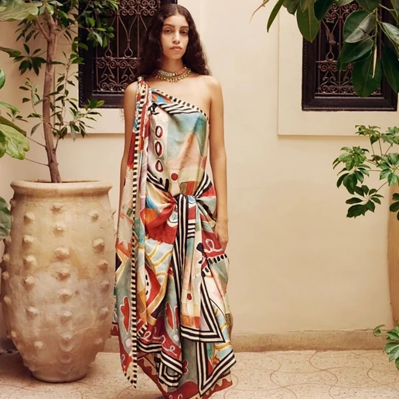 ALMAIS - - Paradiso Printed Silk Satin Midi Dress - Multi - AU 12 - Only  At Moda Operandi