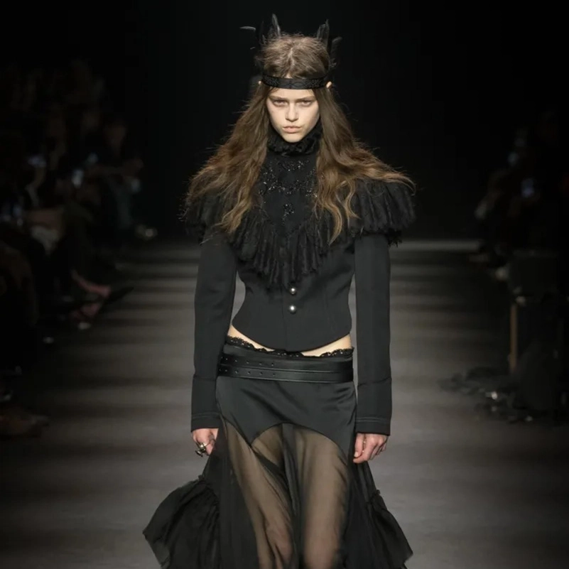 Ann Demeulemeester Fall 2026 Collection, Velvet Blazers, Ruffled Shirts, And Biker Jackets