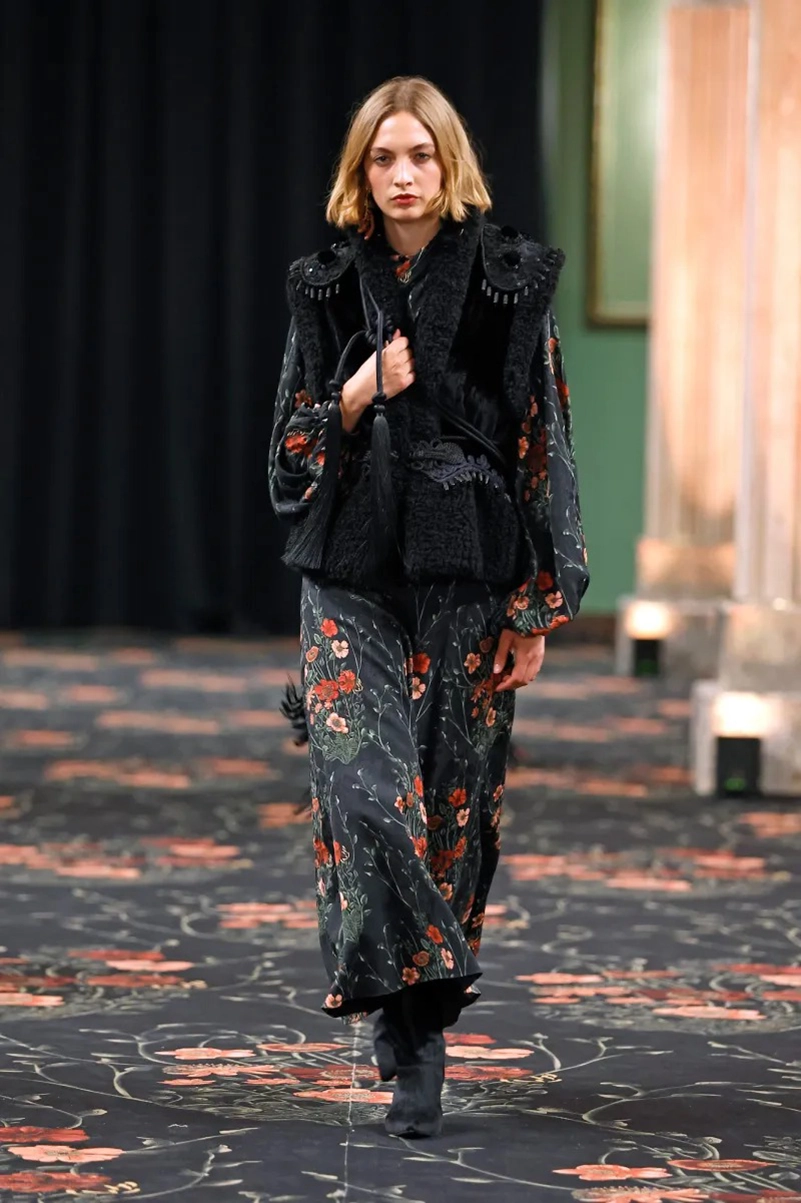 Johanna Ortiz Fall 2026 Collection, Embroidered Dresses, Gaucho Trousers, and Shearling Layers