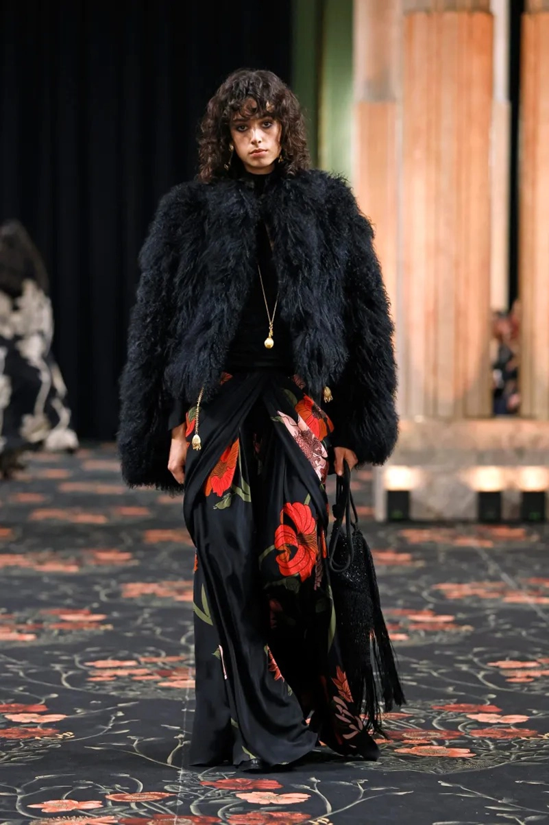 Johanna Ortiz Fall 2026 Collection, Embroidered Dresses, Gaucho Trousers, and Shearling Layers