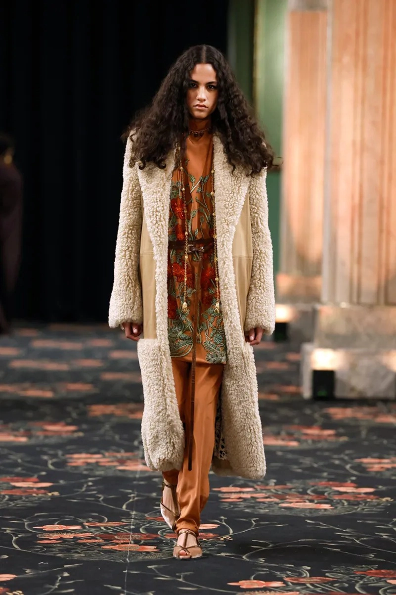 Johanna Ortiz Fall 2026 Collection, Embroidered Dresses, Gaucho Trousers, and Shearling Layers