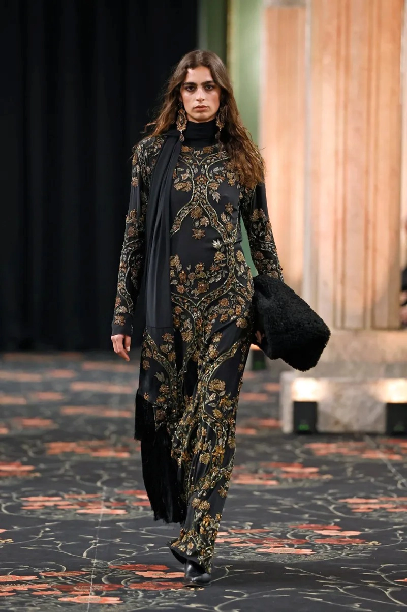 Johanna Ortiz Fall 2026 Collection, Embroidered Dresses, Gaucho Trousers, and Shearling Layers