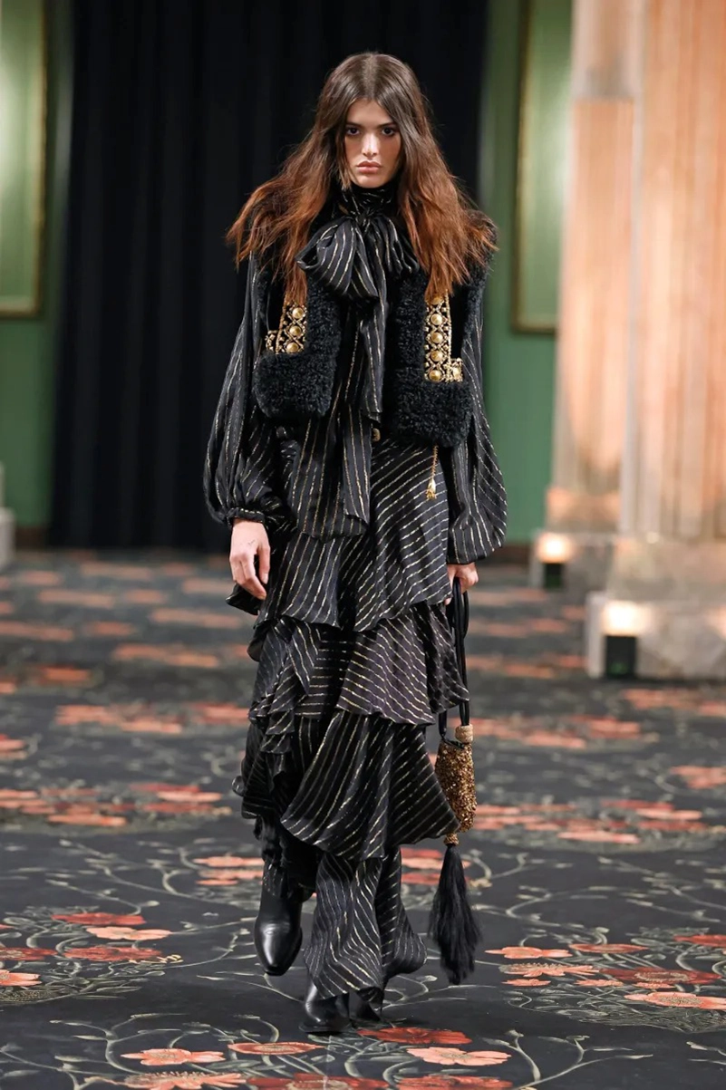 Johanna Ortiz Fall 2026 Collection, Embroidered Dresses, Gaucho Trousers, and Shearling Layers