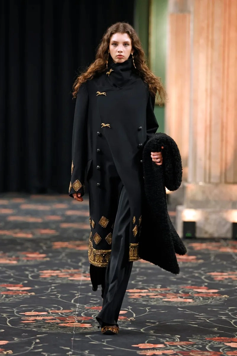 Johanna Ortiz Fall 2026 Collection, Embroidered Dresses, Gaucho Trousers, and Shearling Layers