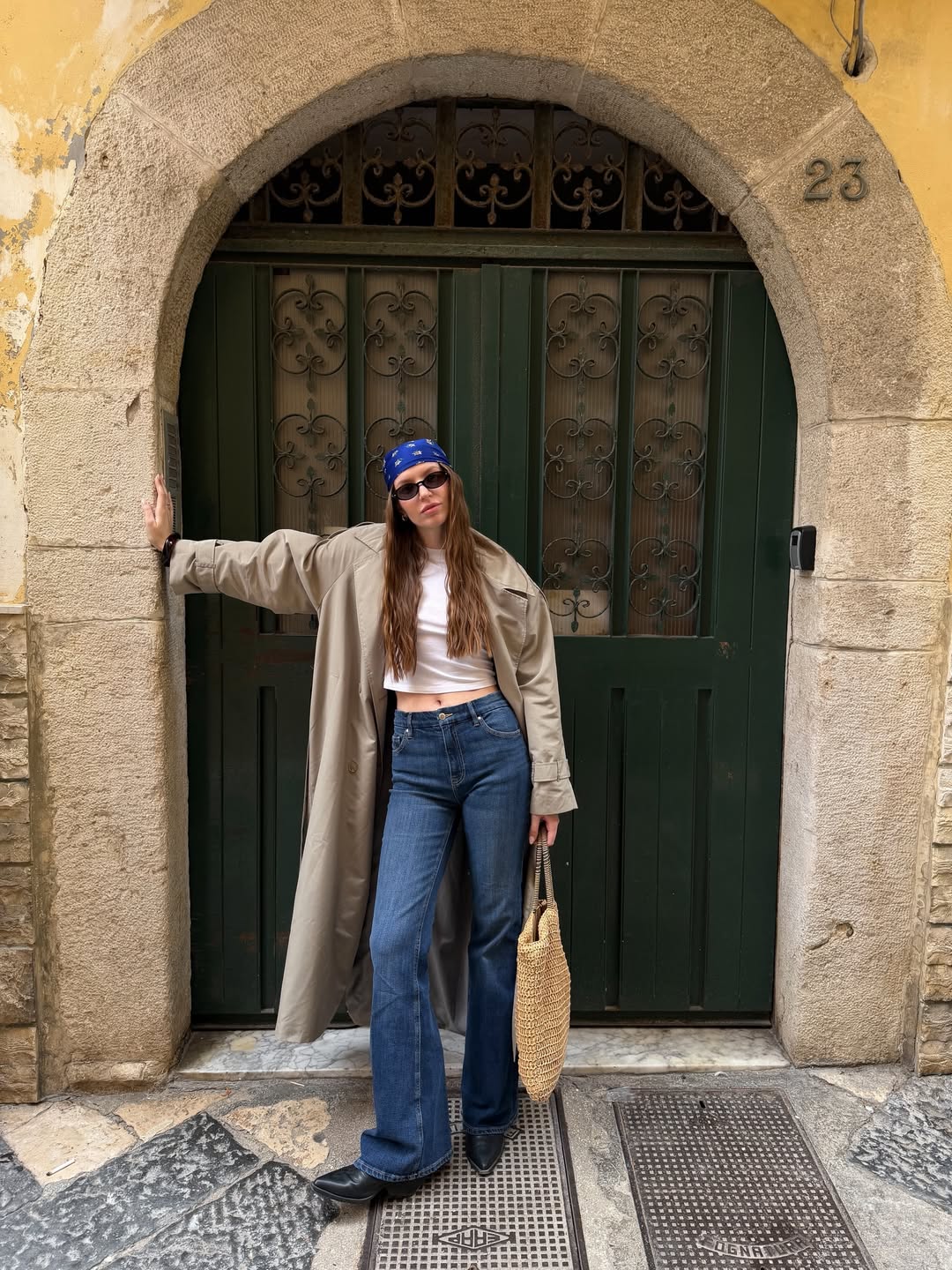 Flared Denim And Trench Coat Outfit