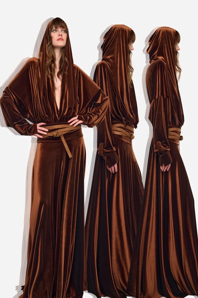 Norma Kamali Resort 2027 Collection Builds Texture Around Brown And Olive