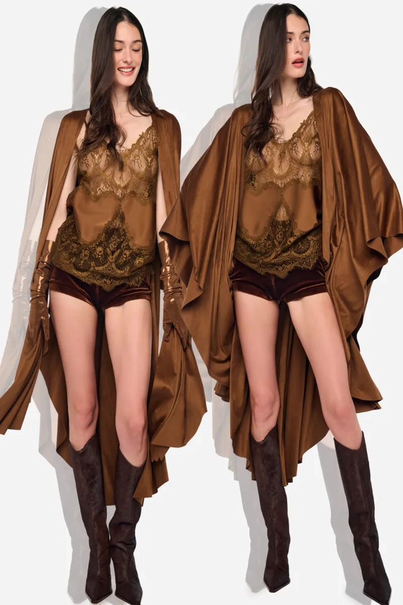 Norma Kamali Resort 2027 Collection Builds Texture Around Brown And Olive