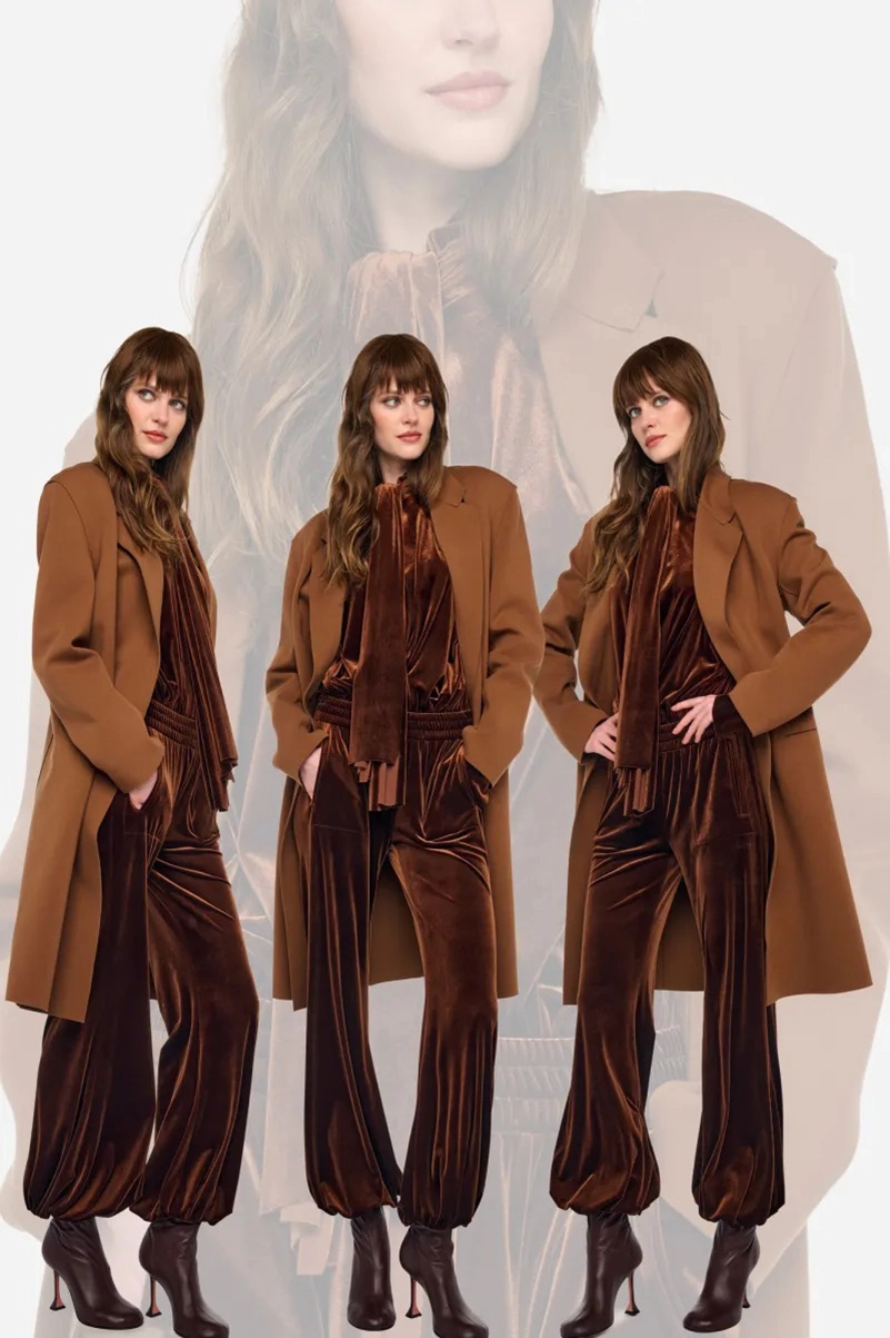 Norma Kamali Resort 2027 Collection Builds Texture Around Brown And Olive