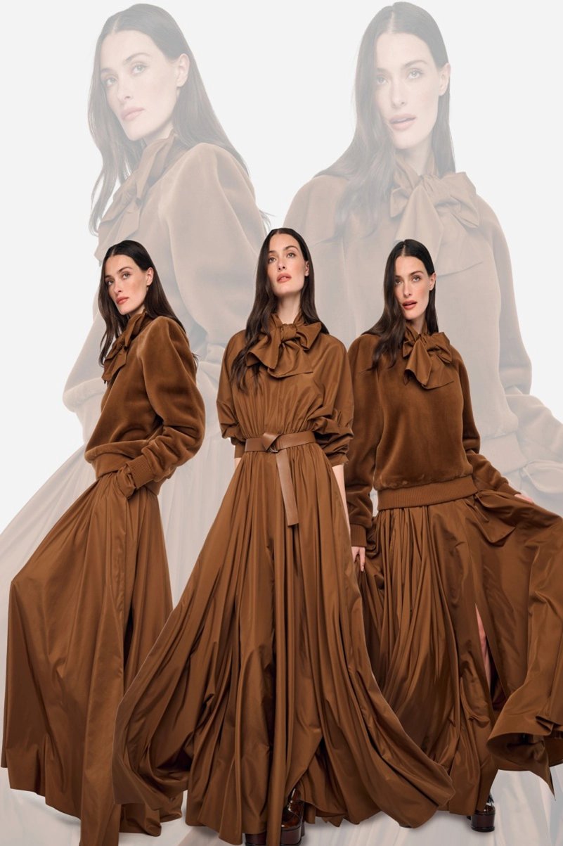 Norma Kamali Resort 2027 Collection Builds Texture Around Brown And Olive