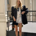 fashion blogger wearing lace shorts with an oversized blazer