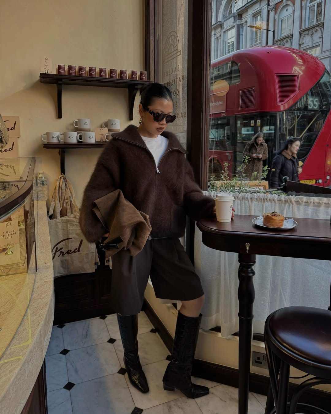 Fashion Blogger Wearing Espresso Brown Bermuda Shorts