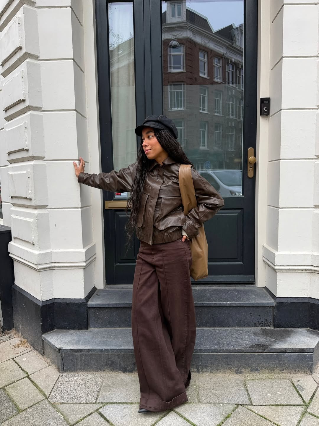 Fashion Blogger Wearing Espresso Brown Leather For Fall