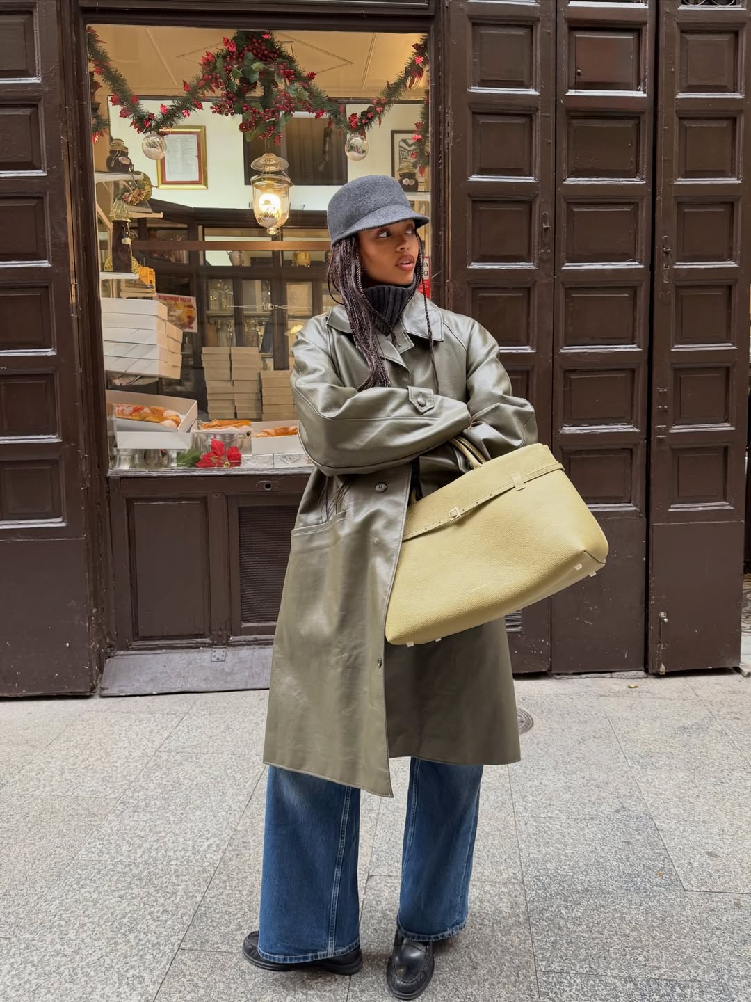 Olive Colored Leather Trench Coat