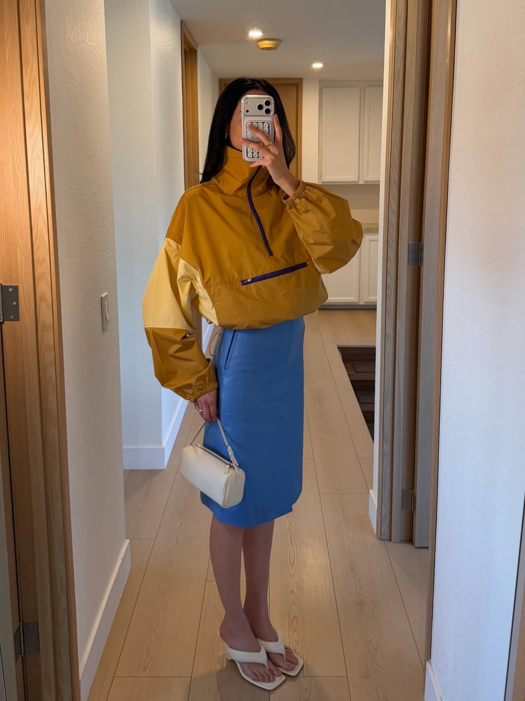 Blue Leather Skirt Outfit