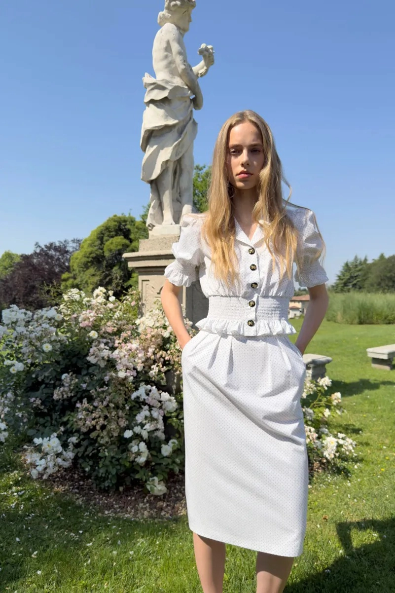 Alessandra Rich Spring 2027 Mixes Garden Party Dressing With Boudoir Glamour