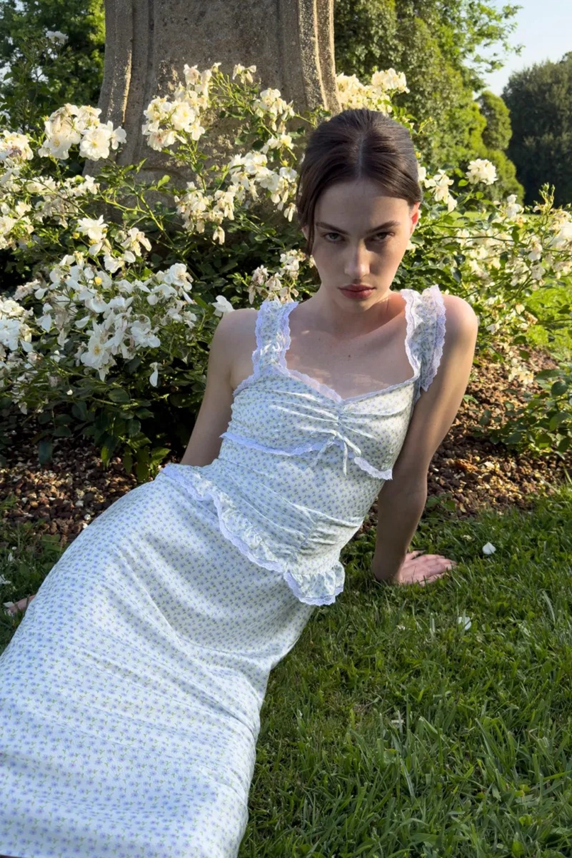 Alessandra Rich Spring 2027 Mixes Garden Party Dressing With Boudoir Glamour