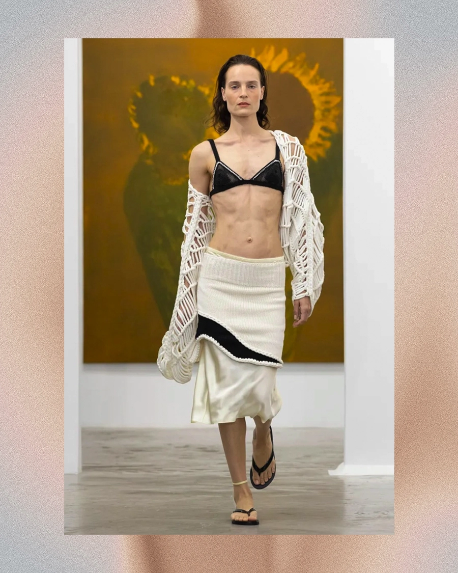 Aisling Camps Spring 2027 layered runway look, shown in a complete vertical frame